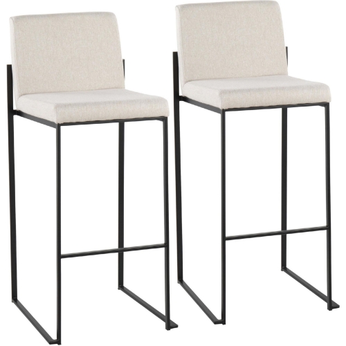 Fuji High Back 31" Bar Stool in Beige Fabric & Black Steel (Set of 2)